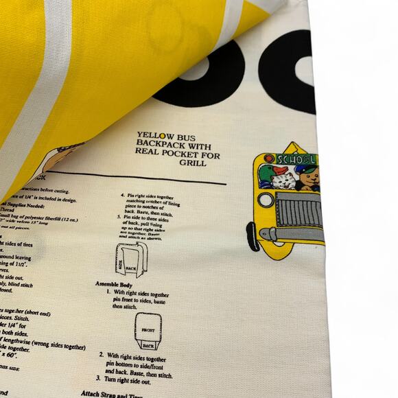 Hancock Fabrics Fabric Panel Cut Sew Yellow School Bus Backpack Grill Pocket '98 - Picture 3 of 7